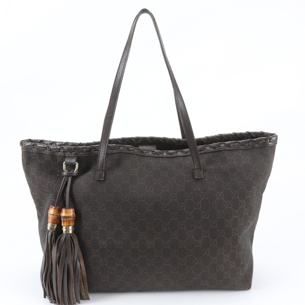 Gucci GG Canvas Bamboo Tassel 354666 Leather Tote Bag Shoulder for Women